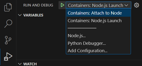 Screenshot of Configuration dropdown