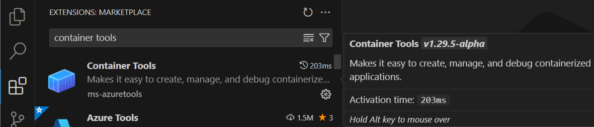 Select Container Tools extension