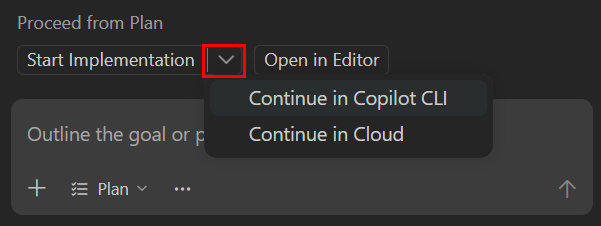 Screenshot showing the Start Implementation button in the Chat view.