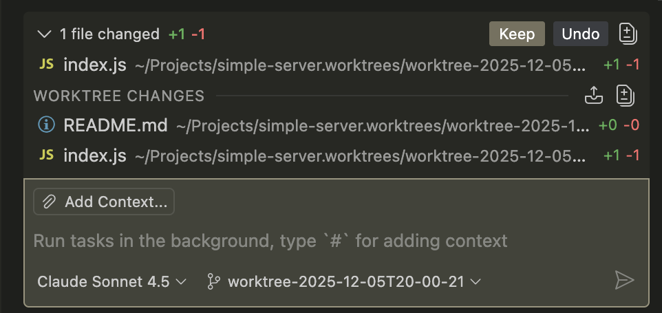 Screenshot showing the ability to keep worktree changes.