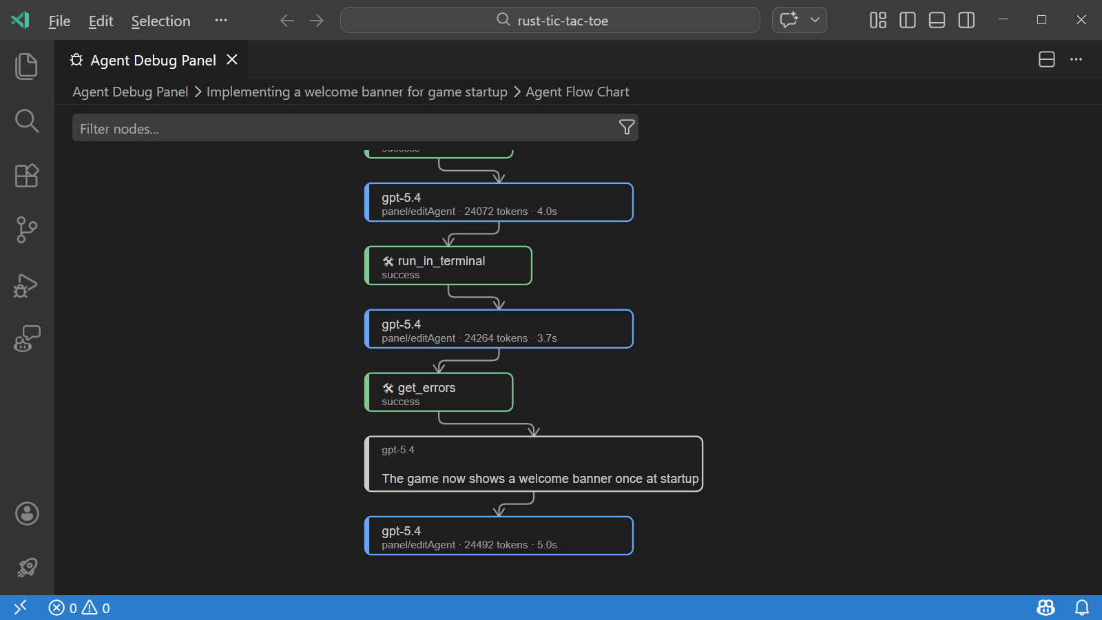 Screenshot of the flow chart in Agent Logs, showing the interactions between agents and sub-agents.