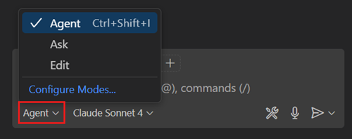 Screenshot showing the agent mode selection in Chat view.