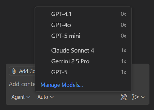 Screenshot that shows the model picker in the Chat view.