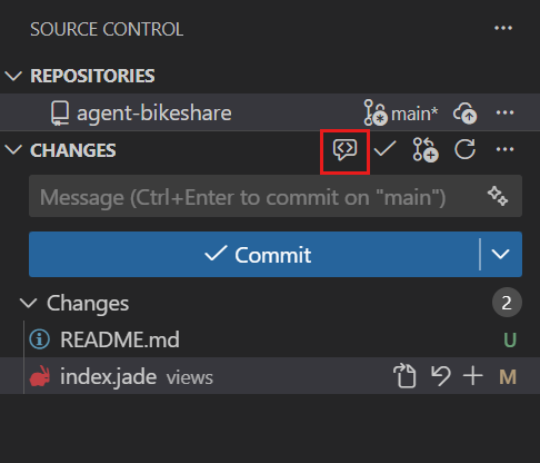 Screenshot of the Code Review button in the Source Control view.