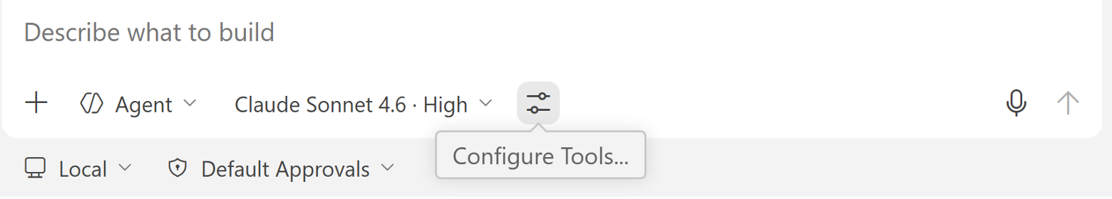 Screenshot showing Configure Tools option in the Chat input.
