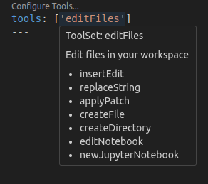 Screenshot that shows the hover information for tools.
