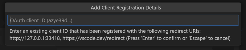 Screenshot of an input box to provide the client ID for the MCP server.