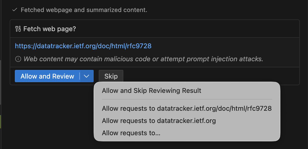 Screenshot showing a confirmation to approve the initial fetch request.