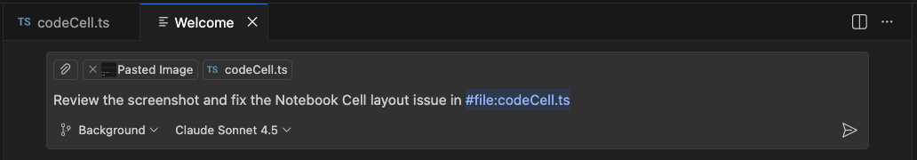 Screenshot showing image support in background chat input.