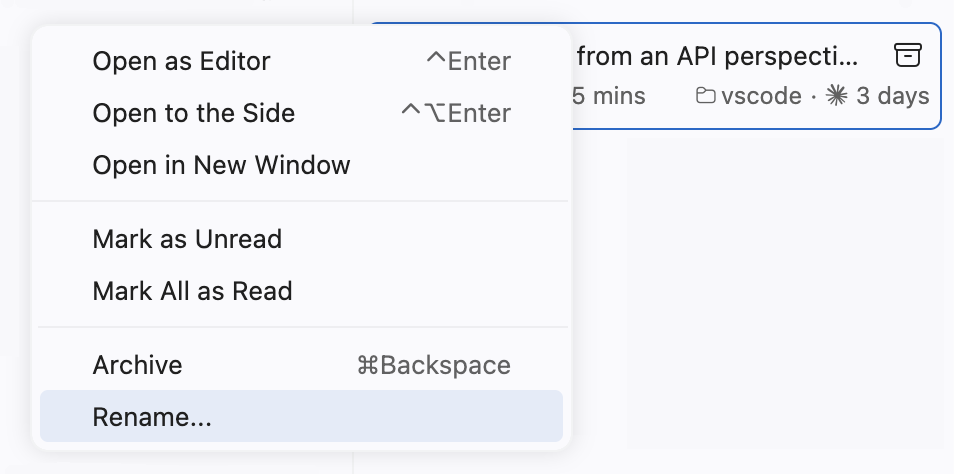 Screenshot of the session rename action on the chat session item.