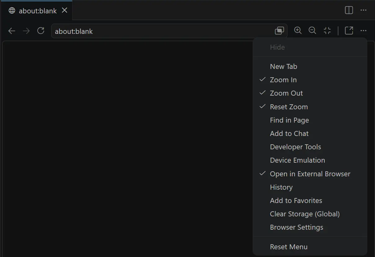 Screenshot showing the context menu allowing the user to toggle visible menu items.