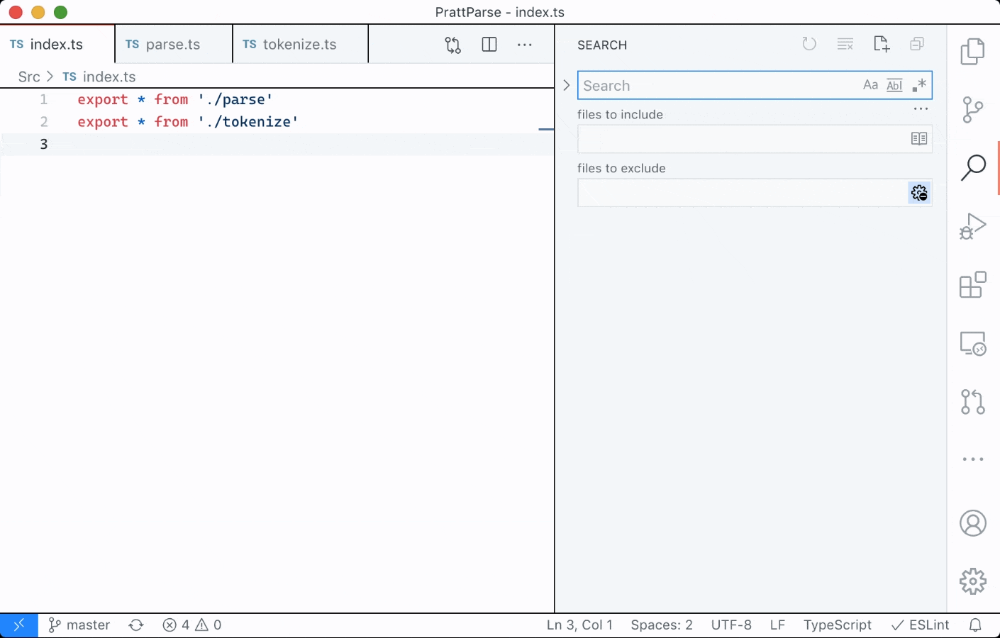 Searching in open editors